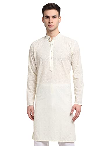 Materiale: puro cotone Jompers Kurta Self Design Uomo Crema & Bianco, Crema, XL