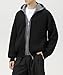 POHADON Y2k Zip Up Knit Hoodies Grunge Aesthetic Chunky Sweater Cardigan Baggy Fake Two Piece Color Block Jacket Coat (Black,Large)