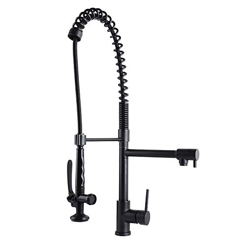 Homary Black Kitchen Faucet With Pull Down Sprayer Commercial Style Heavy Duty Pre Rinse Spring Farmhouse Sink Faucet, Matte Black With Deck Plate… #TOP14
