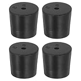 uxcell 4 Pcs 1-Hole Rubber Stopper, Tapered Lab Seal Tube Stopper Plug for Test Tube Flasks Glass Containers Industry and Laboratories, 28x24x25mm Black