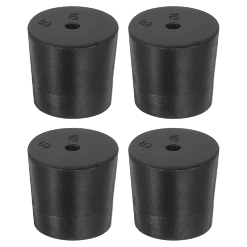 uxcell 4 Pcs 1-Hole Rubber Stopper, Tapered Lab Seal Tube Stopper Plug for Test Tube Flasks Glass Containers Industry and Laboratories, 28x24x25mm Black