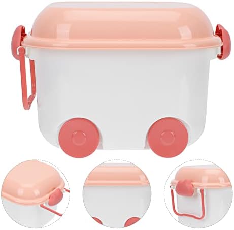 Cabilock Kids Toy Box with Wheel and Lid Car Latch Box Chest Storage Organizer Supplies Storage Bin Books Container for Boys Girls Children Pink