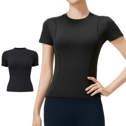 [AEZE] コンプレッションウェア インナー レディース 半袖 ヨガウェア スポーツtシャツ UVカット 加圧シャツ スポーツ用 吸汗速乾 着圧でスリムに見える ジム トレーニングウェア ランニング 夏服 日焼け対策 伸縮性yogaの商品画像（Amazon）