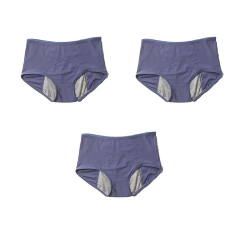 Braguitas menstruales de algodón contra pérdidas, pack de 3 bragas de cintura alta azul XL