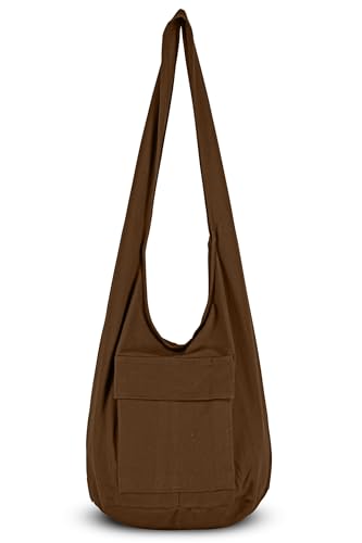 Your Cozy Boho Crossbody Bag for Women – Handmade Cotton Sling Bag Lightweight Unisex Travel Purse with Zipper (Brown)