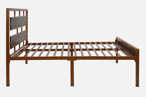 Image of Zeek Metal Queen Size Bed Without Storage | Wrought Iron Double Bed with Headboard & Footboard | Sturdy Powder Coated Platform Bed Queen Size Cot for BedroomLivingRoom Brown (75x60)