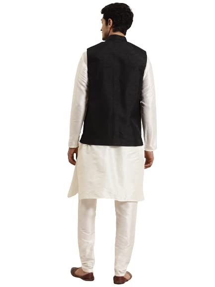 Image of SOJANYA (Since 1958, Men's Silk Blend Grey Kurta Pyjama & Silk Blend Jacket Combo