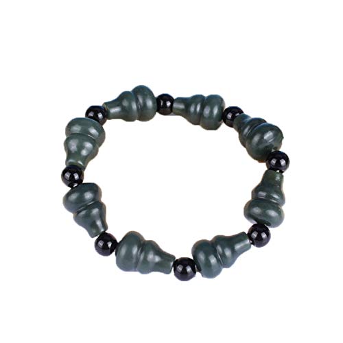 Bracelet en jade Hetian vert foncé avec gourde en néphrite fine pour femmes