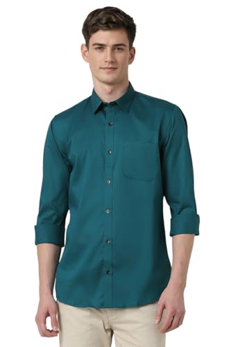 Image of Peter England Men's Slim Fit Full Sleeve Casual Shirt in Twill Weave Cotton