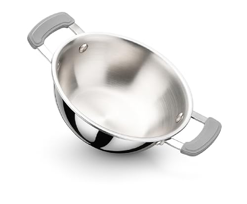 Image of Silver Queen Triply Stainless Steel Mini Kadhai 12 cm (0.35 L) with Silicone Handles | Triply Steel Kadai for Cooking | Durable Small Kadhai for Everyday Use, Cute kadai