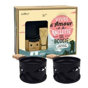 COOKUT - Coffret RACLETTE pour 2 FONCTIONNANT A LA Bougie Noir Decor Montagne New