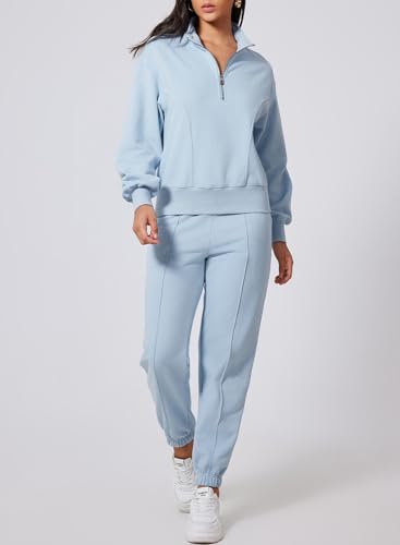Herseas Women\'s 2 Piece Tracksuit Fall Outfits 2025 Long Sleeve Half Zip Sweatshirt Sweatpants Lounge Set Sweatsuits Sky Blue X-Large