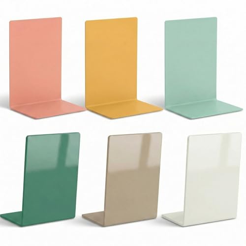 BrightRow 6 Pack Acrylic Bookends, Thickened Colorful Book Ends for