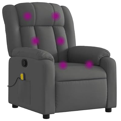 KTPRTOCK Manual Reclining Fabric Massage Recliner Chair with Side Pocket, Dark Grey, 135 Degree Tilt, 6 Massage Points, Thick Padded Seat and Backrest