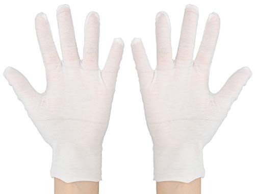 White Cotton Gloves for Dry Hands, Sdoot 12 Pairs Thin Soft Work Gloves Cotton Gloves for Women Eczema Moisturizing Coin Jewelry Inspection