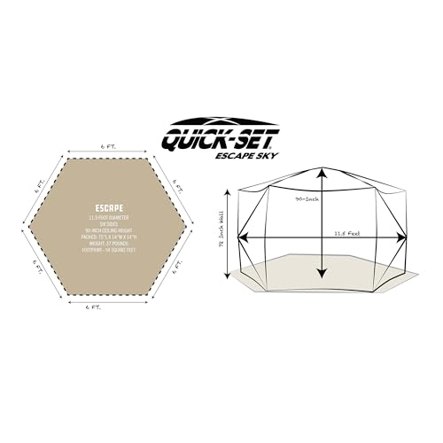 CLAM Quick-Set Escape Sky Camper 11.5’ x 11.5’ Pop-Up Outdoor Gazebo Instant Screen Tent 6-Sided Canopy Shelter w/Ground Stakes & Carry Bag, Brown