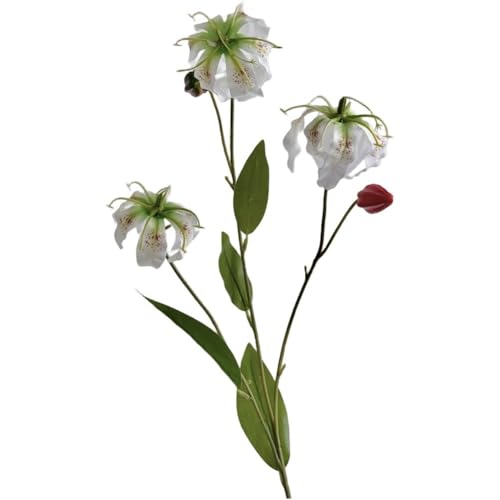 Opatiny Lirio artificial para decoración de sala de estar y mesa de comedor, 80 cm, arreglo floral de seda en rojo, naranja, blanco, paquete de 3