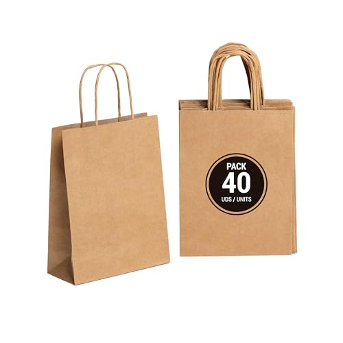 BOXPACKING | Bolsas Papel Kraft | Bolsa Regalo | 40 Bolsas papel | 32x24x11 | Bolsas regalo Grandes | Papel Kraft 115 g/m² | Bolsas de Papel Marrón con Asas