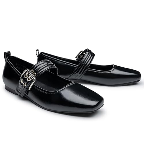 Image of Trary Mary Jane Shoes Women Woven Flats for Women Dressy Ballet Flats Squared Toe Mary Jane Flats Shoes