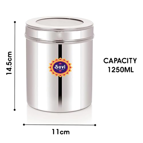 SUVI 1 kg Stainless Steel Kitchen Containers with See Through Lid (1250ml - 6pcs) | Ubha Dabba Multipurpose Storage | Steel Storage Containers for kitchen Food Grains Capacity - 1kg Approx (Pack of 6) SUVI 1 kg Stainless Steel Kitchen Containers with See Through Lid (1250ml - 6pcs) | Ubha Dabba Multipurpose Storage | Steel Storage Containers for kitchen Food Grains Capacity - 1kg Approx (Pack of 6)