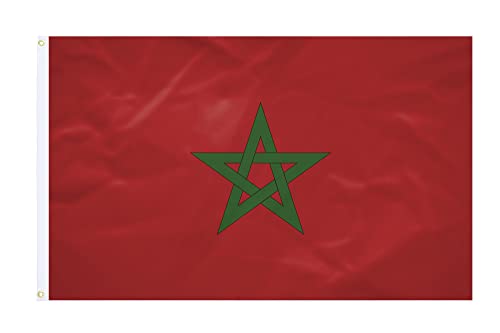 Bandera de Marruecos – 60 x 90 cm – Tejido reforzado – Costura duradera – Colores vivos – Bandera exterior interior – ojales integrados – Bandera nacional