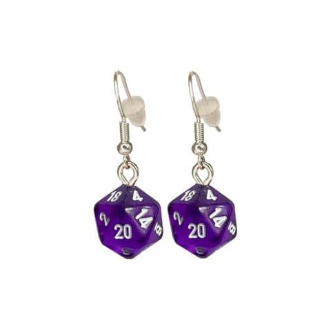 *Miniature* d20 Mini Dice Translucent Earrings (Purple) Cover