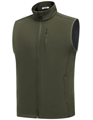 COOFANDY Mens Waterproof Golf Vest Softshell Zip Up Fleece Lined Sleeveless Jacket With Pocket For Golf, Army Green, XX-Large