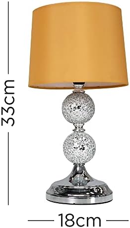 MiniSun Modern Decorative Chrome & Mosaic Crackle Glass Table Lamp with a Mustard Shade - Complete with a 4w LED Bulb [3000K Warm White]