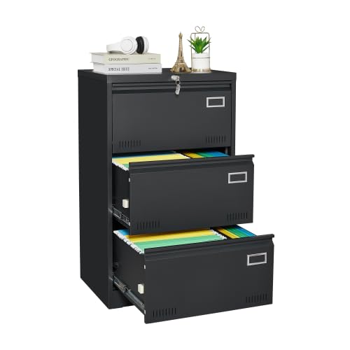 anwickjeff 3 Drawer File Cabinet, Metal File Cabinet Under Desk with Lock and Hanging Track for A4/Legal/Letter Fle Anti-tilt Under Desk Design for