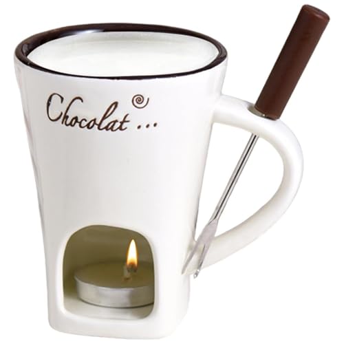 Chocolate Fondue Mug, Personal Chocolate Fondue Mugs with Forks, Mugs Set Personal Fondue Pot Chocolate, Cheese Butter Chocolate Melting Fondue Mug (White)