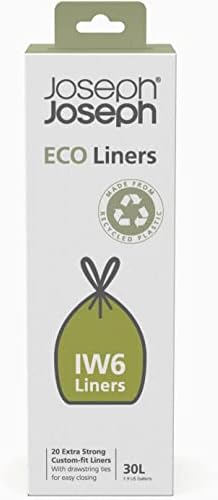 Joseph Joseph IW6 Bin Liners, General Waste Bags with Tie Tape Drawstring Handles, Extra strong -  Pack of 20, 30 Litres/8 gallon