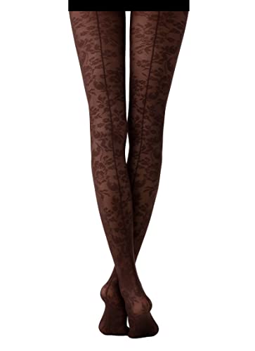 Sveva Martini Collants pour femme fantaisie florale - Chaussettes spéciales sexy avec motif effet dentelle et ligne arrière, Clarissa Chocolate 40 Den, L Cover