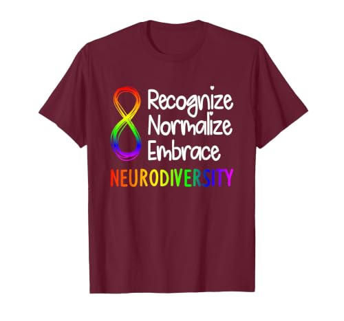 Neurodiversity Shirt Autism Spectrum ASD Rainbow Infinity T-Shirt, Men, Burgundy, X-Large