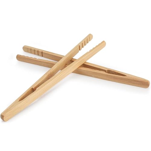 Bamboo Toaster Tongs 2Pcs - Wooden Kitchen Tongs for Cooking and Grilling - Versatile and Modern Cooking Accessory for Home and Restaurant Use