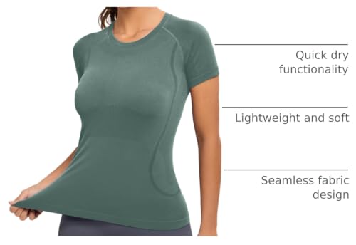 Image of MathCat Seamless Workout Tops for Women, Short Sleeve Compression Athletic Shirts Soft Yoga Gym Tops XS-XL