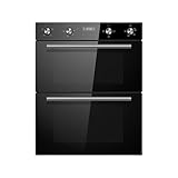 Cookology CDO720BK Built-in Electric Double Fan Oven in Black - Combined 85 Litre Capacity - Integrated Cooker - 6 Cooking Functions - Easy Programmable Timer - Dial Controls & Digital Clock