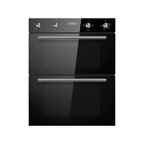 Cookology CDO720BK Built-in Electric Double Fan Oven in Black - Combined 85 Litre Capacity - Integrated Cooker - 6 Cooking Functions - Easy Programmable Timer - Dial Controls & Digital Clock