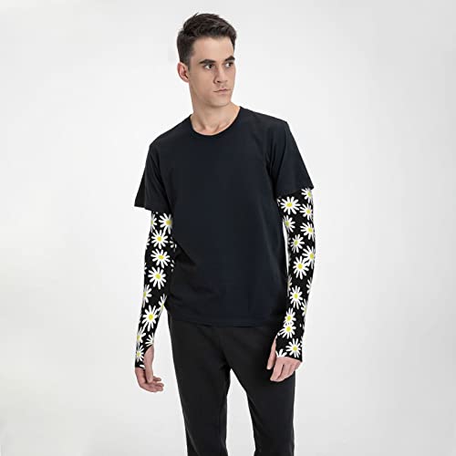 Men Women Love Daisy Floral Balck Arm Sleeves Arm Cover Sports Sleeves Sun Protection Compression Arm Cover #TOP4