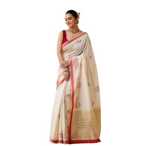 TASHAINA Womens Saree with Blouse Piece Floral Design and Woven Border Traditional Ethnic Wear for Wedding Festival and Party (Traditional)