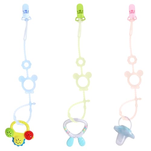 Image of SNOWIE SOFT 3Pcs Baby Teether Toy Chains for Stroller Baby Supplies Strap Chain with Clip BPA-Free Silicone Pacifier Holder Chain Multipurpose Anti-Lost Chain for Toy, Milk Bottle, Handkerchief