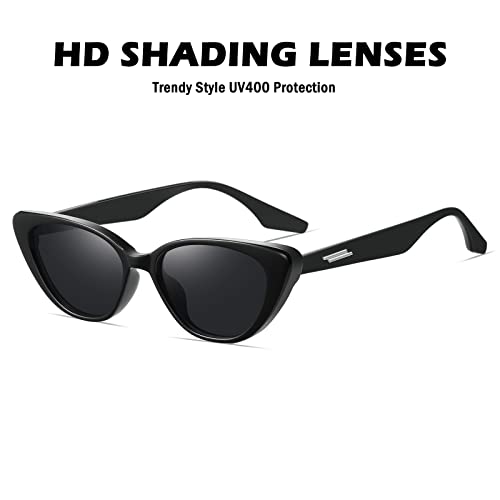 Fozono Retro Vintage Narrow Cat Eye Sunglasses For Women Men 90S Small Chic Style Trendy Sunnies Uv400 Protection (Black/Grey) #TOP2