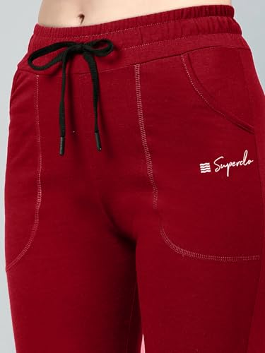 Image of Pinkmint Women Cotton Track Pants with Both Side Pockets | Elastic Waist & Drawstring | Regular Fit | Lounge, Gym & Casual Wear