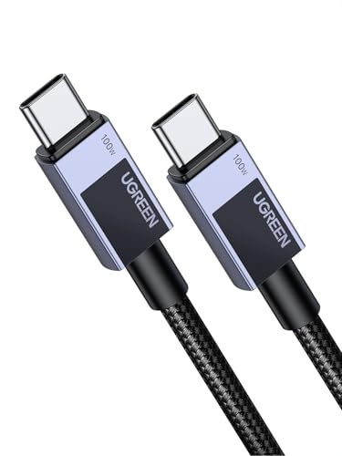 UGREEN 100W USB C ケーブル USB PD・PPS対応 急速充電 E-Markerチップ搭載 データ転送可 高質なステンレス製ハウジング・ニッケルメッキ 結束バンド付き 高耐久ナイロン編み タイプ CtoCケーブル iphone17/16/15 Pro Plus Galaxy Xperia iPad Pro MacBook Pro/Air 各種対応 1m
