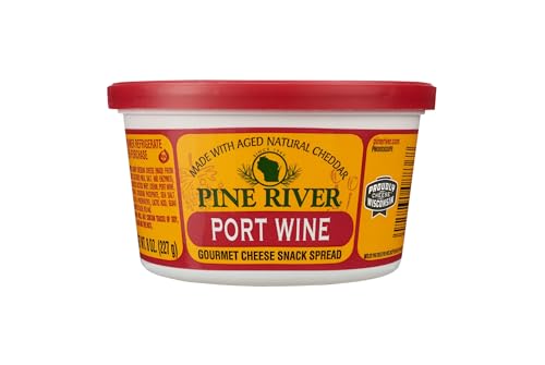 Pine River Cheese Spreads 12-Pack | Port Wine | (12) 8 oz Tubs | SHELF-STABLE | Fruity, Sharp & Creamy Authentic Wisconsin Pub Cheese Spread (Full Case)