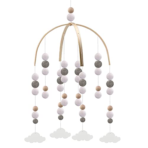 Image of Neutral Baby Crib Mobile,Clouds Nursery Decor,Boho Crib Mobile,Wooden Bead Crib Mobile,Nursery Cot Mobile Newborn Shower Gift Birthday Party Gift(Gray-Clouds)