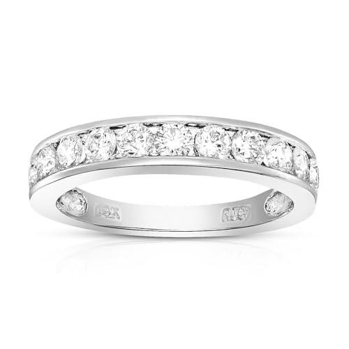 1 carat (ctw) Diamond Wedding Anniversary Band for Women, Half Eternity Round Diamond Engagement Ring 14K White Gold Channel Set 1 cttw, Size 4.5-10