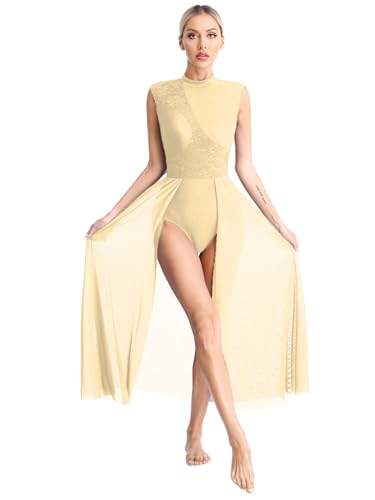 Xnihocha Lyrical Dance Costume for Women Sleeveless Ballet Dress Tulle Maxi Dress Modern Contemporary Gymnastics Body Stage Suit Dance Wear, Sparkling wine, M Xnihocha Lyrical Dance Costume for Women Sleeveless Ballet Dress Tulle Maxi Dress Modern Contemporary Gymnastics Body Stage Suit Dance Wear, Sparkling wine, M