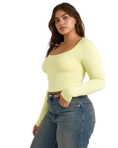 Organic Basics Women's Everyday Scoop Neck Crop Long Sleeve Tee Shirt, Elderflower Green, Medium