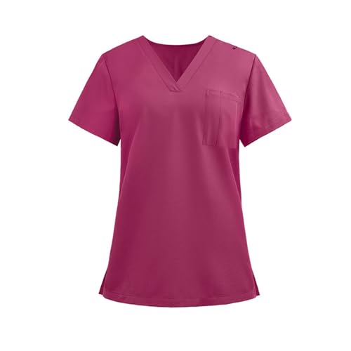 Image of FONMA Scrub Tops Women Plus Size Stretchy V-Neck Scrub Shirts with 4 Pockets Breathable Short Sleeve Nurse Uniforms