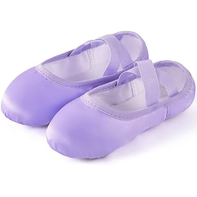 TRIPLE DEER Ballet Shoes for Girls, Satin Dance Practice Slippers Split Soft Leather Flat Sole Yoga Gymnastics Shoes (Toddler/Little/Big Kid)